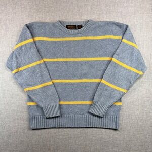 VTG 90s Eddie Bauer Striped Knit Sweater Men Medium Blue Yellow Preppy Dadcore